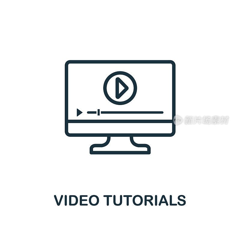 Video Tutorials icon outline style. Thin line creative Video Tutorials icon for logo, graphic design and more